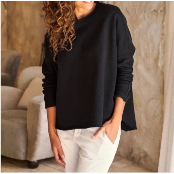 Frank & Eileen Tops - Frank & Eileen Anna Long Sleeve Triple Fleece Capelet Top Med Black Minimalist